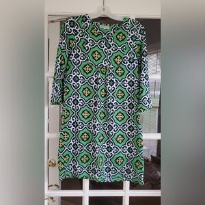 Buckhead Betties Green Geometric Print 3/4 sleeve Shift Dress Sz.S